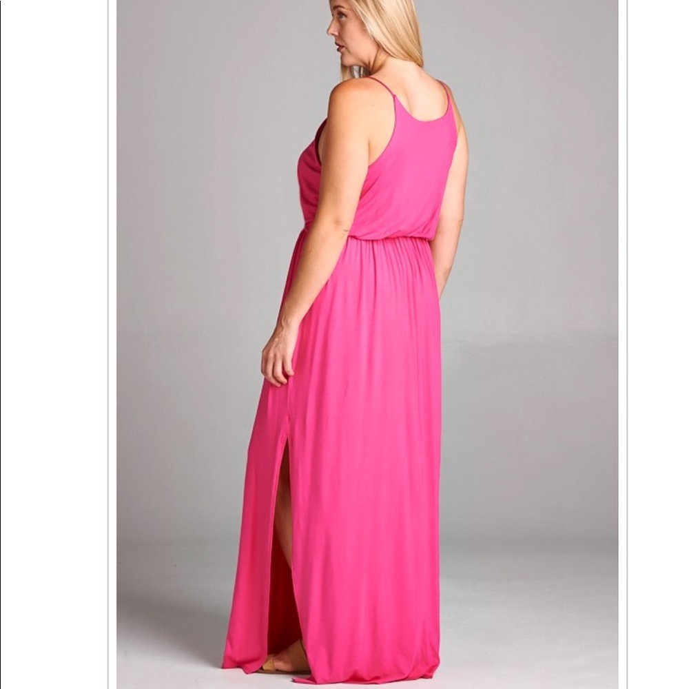 Hot Pink Plus Size Stretch Maxi Summer Dress